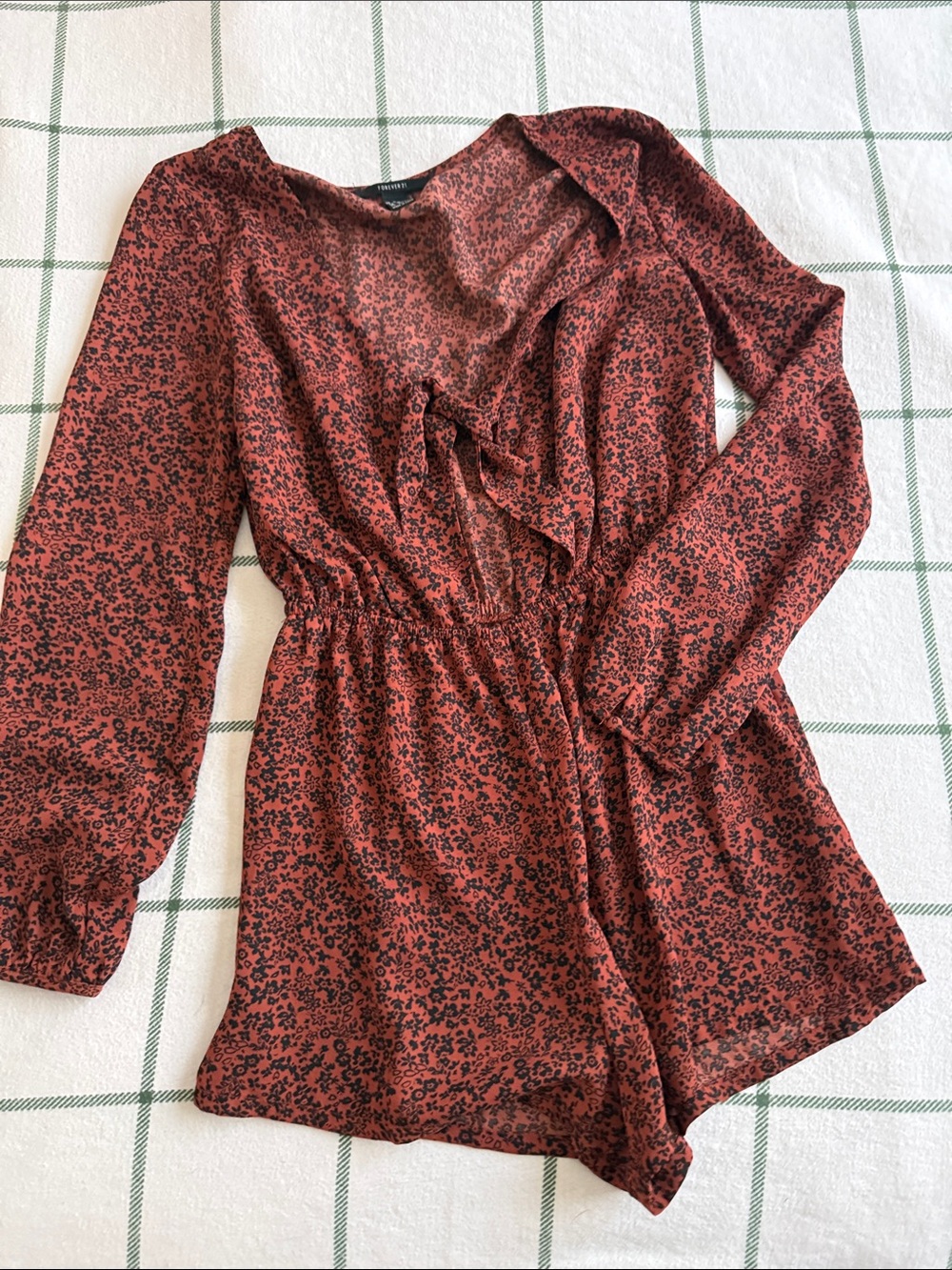 Forever 21 Rust Floral Long-Sleeve Romper